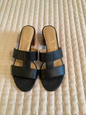 Talbots Navy Leather Double-Strap Mule Sandals size 8M